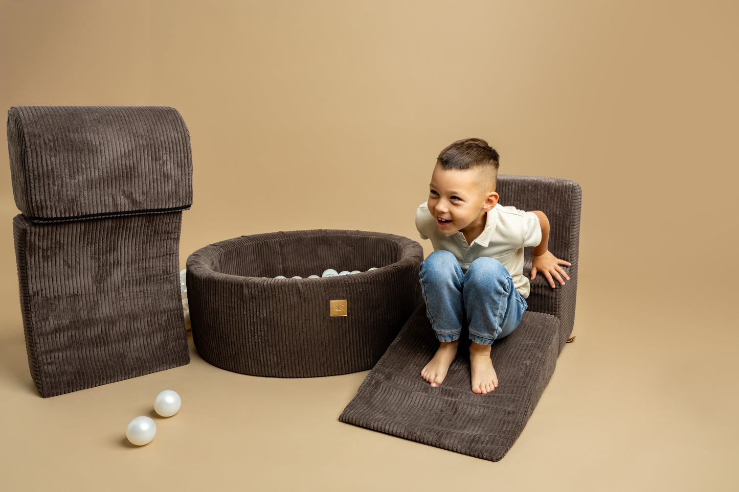 MeowBaby® Foam blokken speelset met ballenbak Bruin, Goud & Parelwit