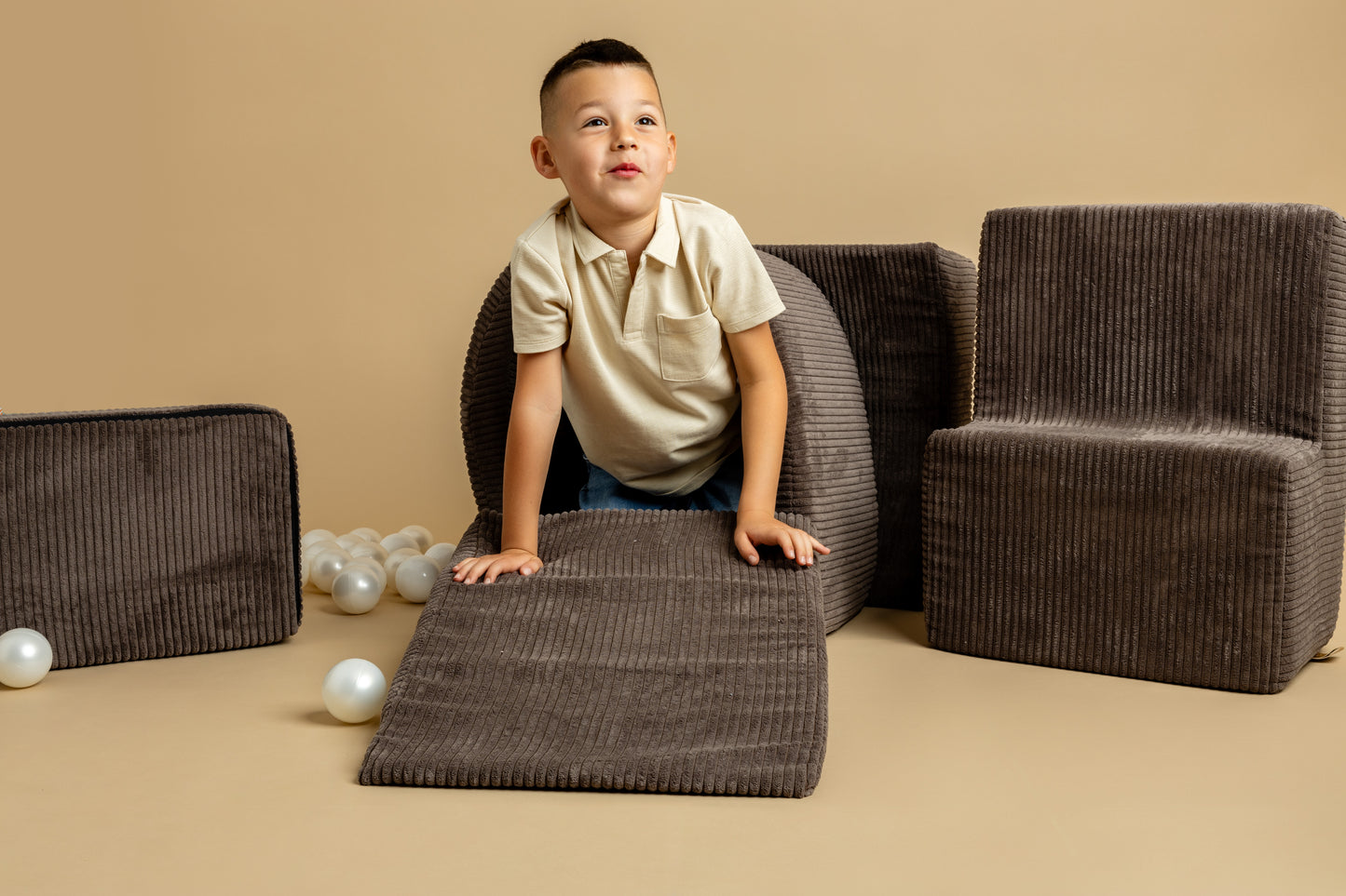 MeowBaby® Foam blokken speelset met ballenbak Bruin, Goud & Parelwit